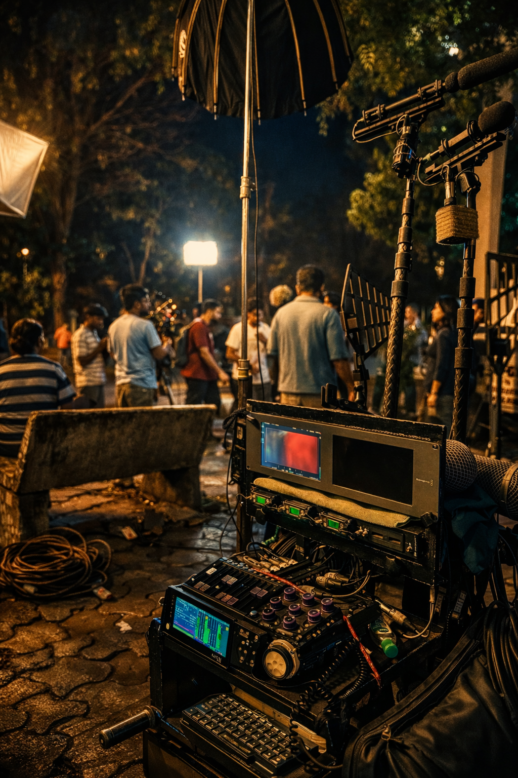 Production sound recording on a film set